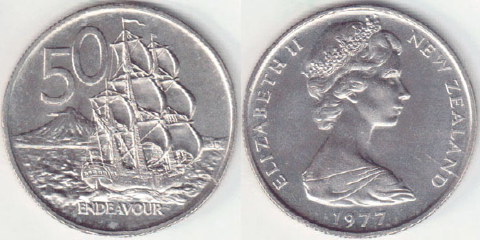 1977 New Zealand 50 Cents (chUnc) A004251